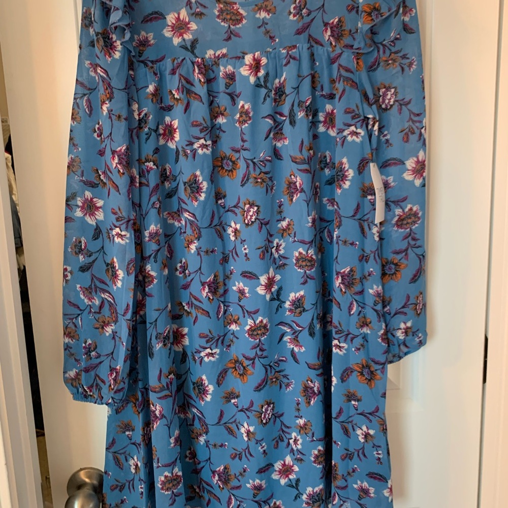 Floral Blue Long Sleeve Dress